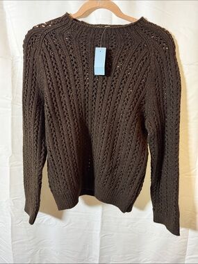 LOFT Women's Chunky Open-Knit Crewneck Sweater - Brown